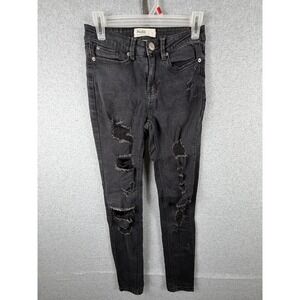 Mudd Jeans 1 Black Charcoal Distressed Skinny FLX Stretch Low Rise Denim